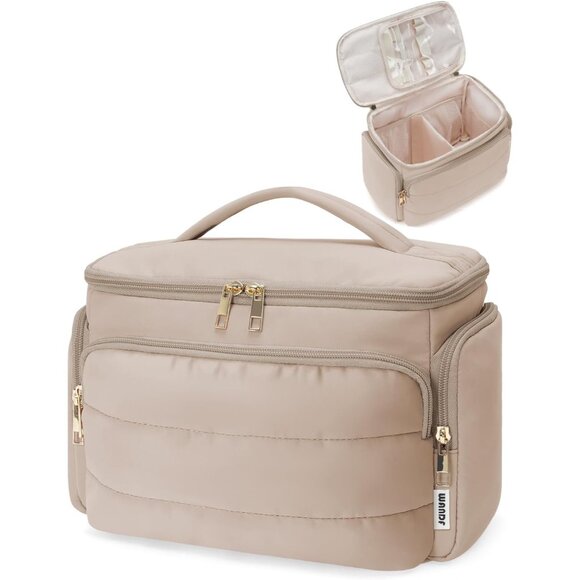 Travel Toiletry Bag Women Large Makeup Organizer Light Khaki